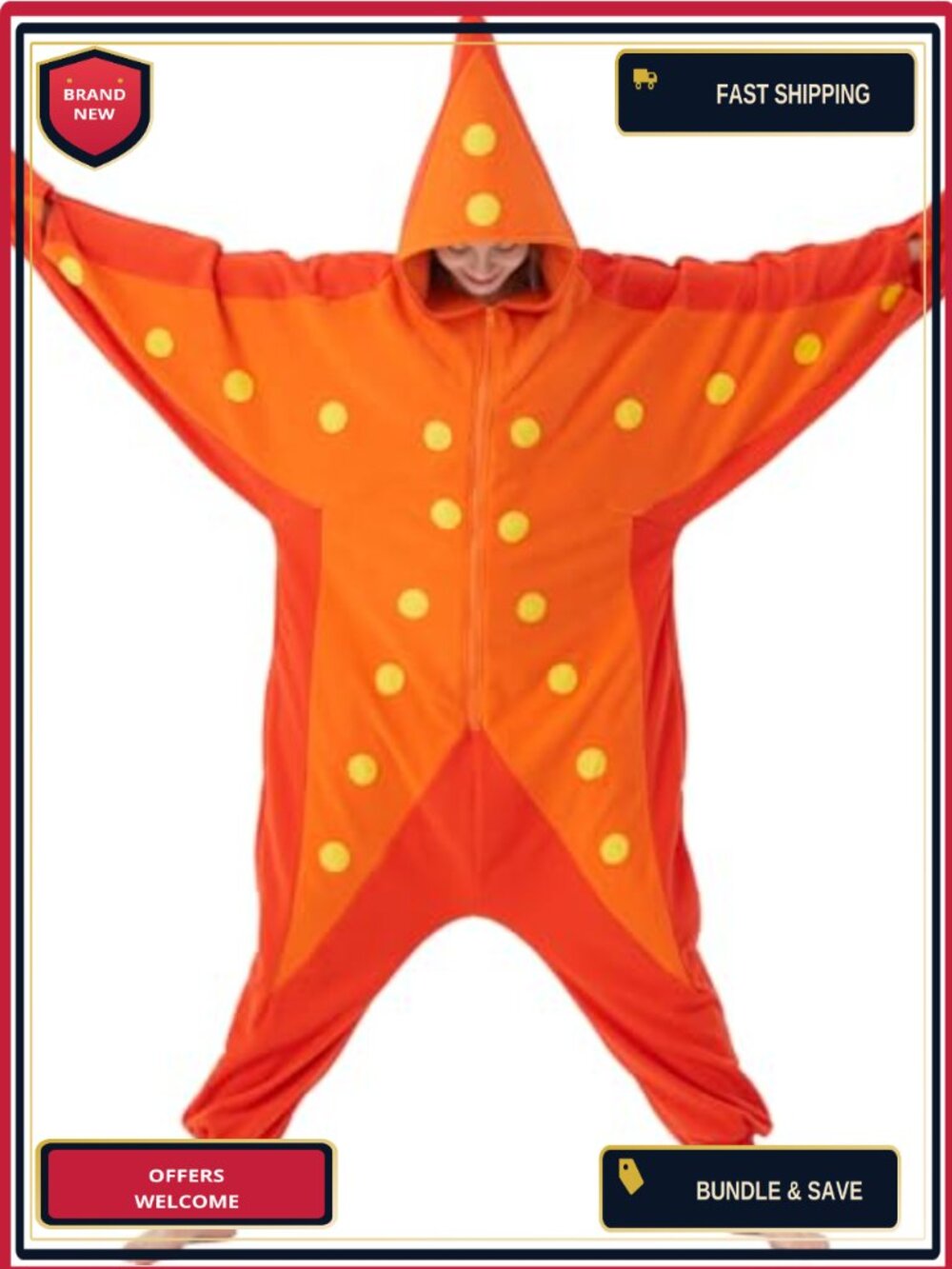 Adult Starfish Fleece Onesie Costume Pajama with Detachable Gloves